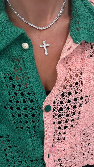 Silver Pave Cross Necklace