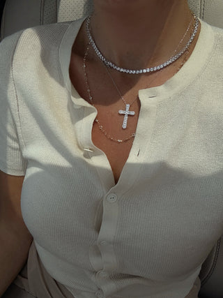 Silver Pave Cross Necklace