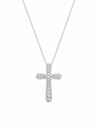 Silver Pave Cross Necklace