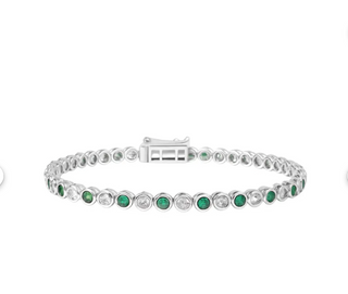 Silver Emerald Bezel Tennis Bracelet